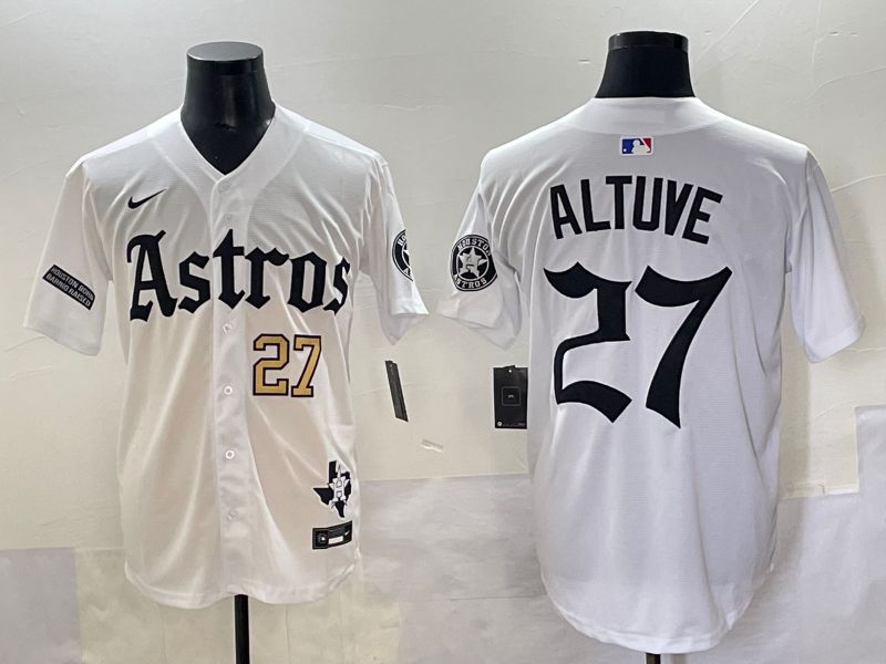 Men 2025 Houston Astros #27 Altuve White Five generations Joint Name Nike MLB Jersey style 5